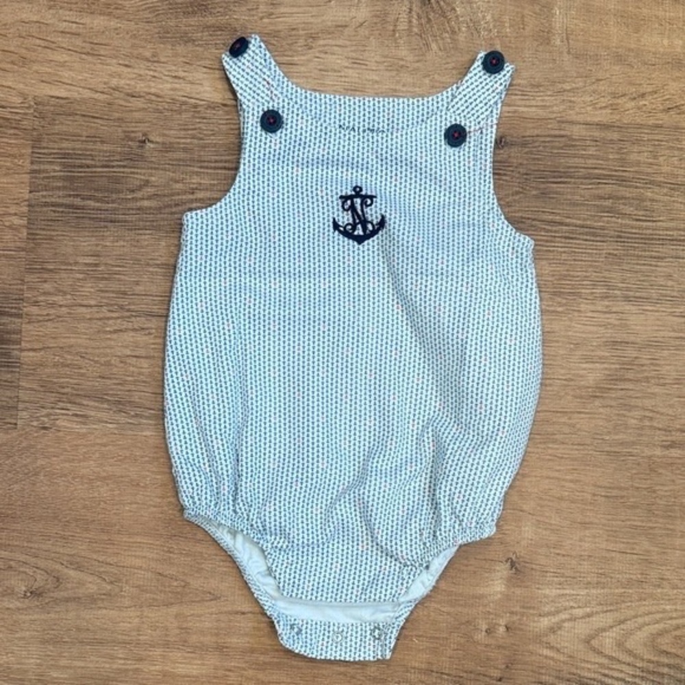Nautica White Baby Romper with Navy & Red Anchor Print